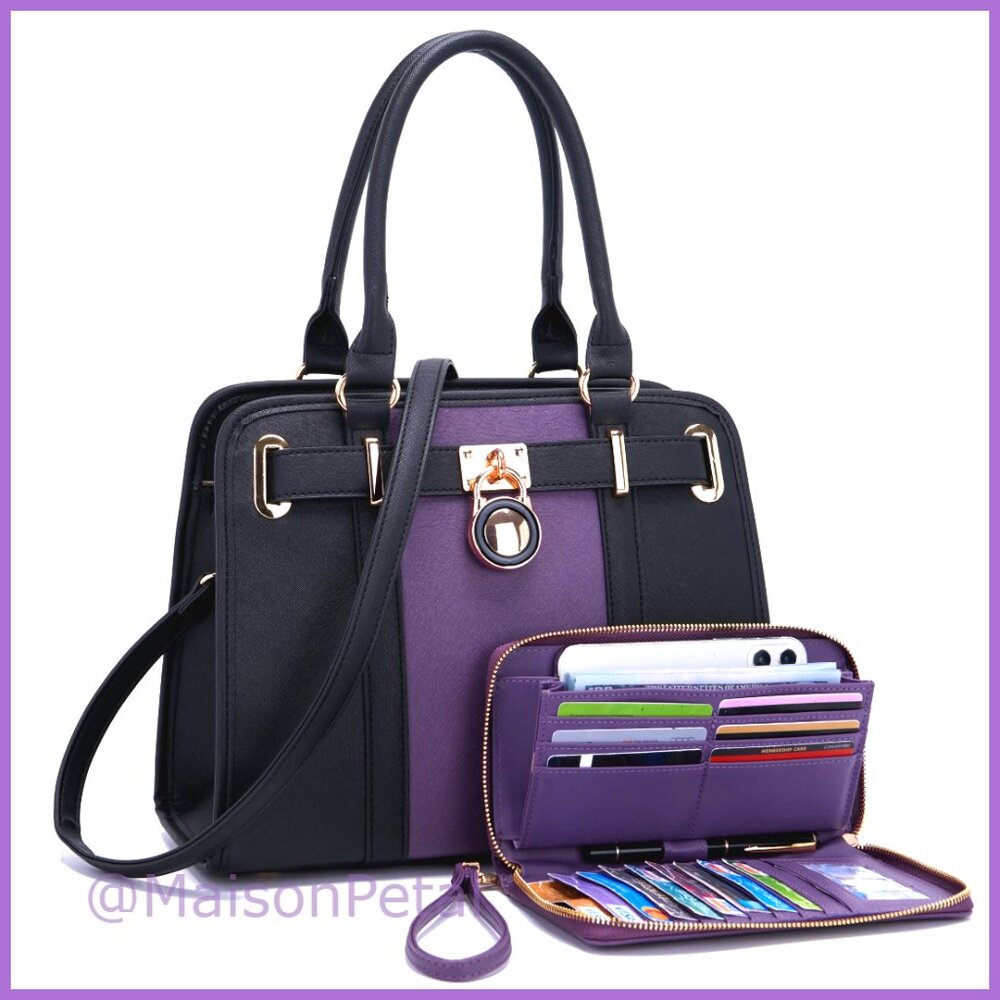 Faux Leather Tote Purse Set With Matching Wallet 2pcs